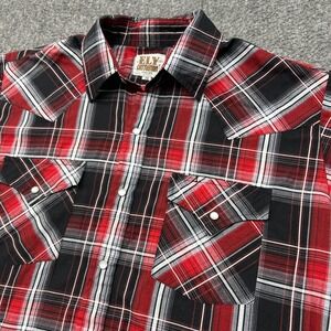 Ely Cattleman Mens Red Plaid Western Pearl Snap Short Sleeve Shirt Medium